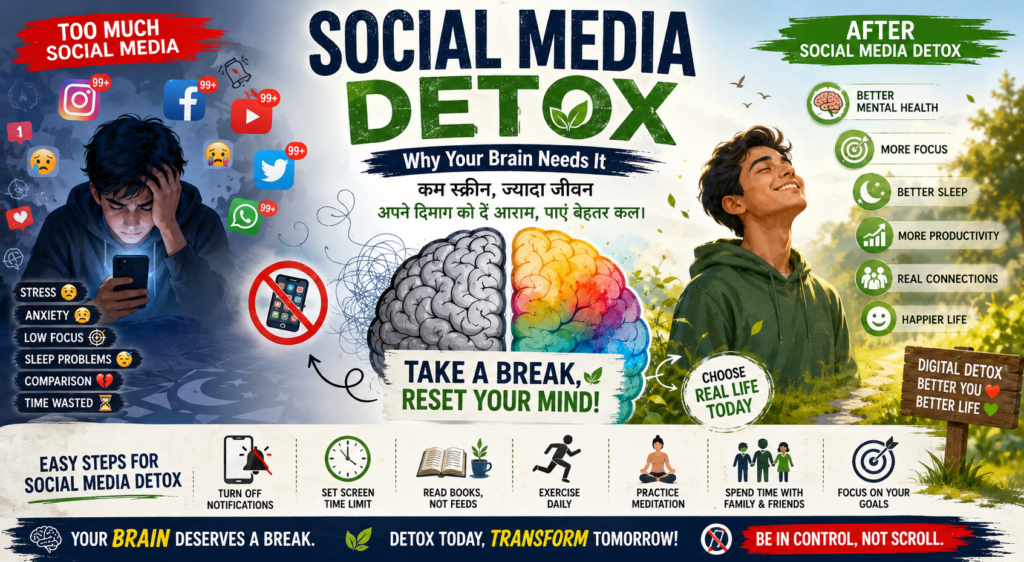 Social Media Detox के 15 बड़े फायदे | Digital Detox से दिमाग और मानसिक स्वास्थ्य कैसे सुधारे? 📱 jun 12, 2026, 12 47 33 pm